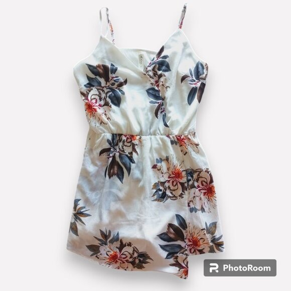 White Floral Romper Jumpsuit Mahina Small XS Summer Spring Skort Skirt Short - Picture 1 of 5